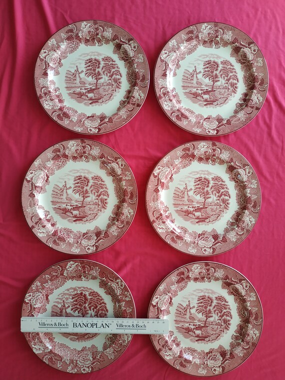 Woods English Scenery Wood Ware Plate Red Pink Transfer Etsy