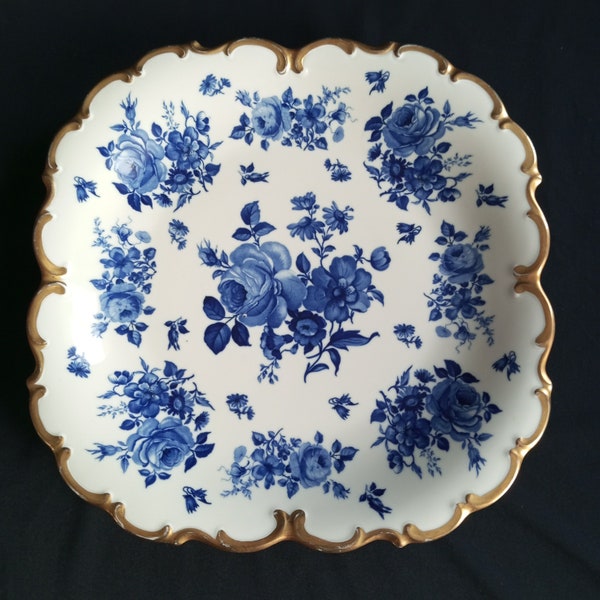 Waldershof Bavaria - Real cobalt. Gold 22 K. - Porcelain - Rosen. Craft/- Old porcelain/Plates/Bavaria Germany - Plate 1960-1970s(29cm)