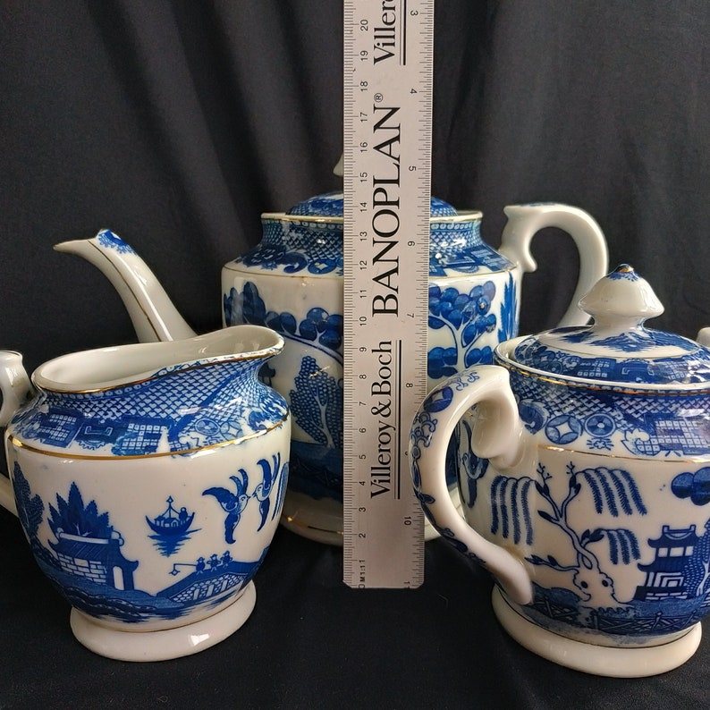 RARE Blue and White Willow Teapot Sugar Bowl and Milk Jug Set Etsy