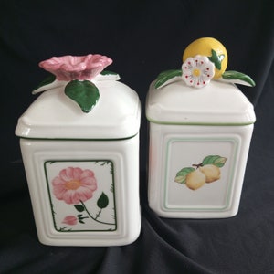 2 storage boxes VILLEROY & BOCH décor WILDROSE , French Garden Lemon Jam Jar, storage Jar, honey jar, hand painting, classic old series 70s