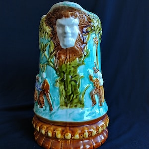 Antique majolica jug with Flemish pattern / majolica jug Mouzin, Lecat of Mons,