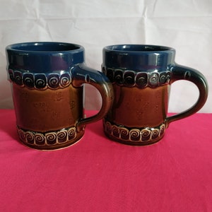 Rosenthal Set of 2x Beer Mug Vintage 1970's Rosenthal Björn Wiinblad Bread Time Handmade! Ceramic Brown Blue Beer Silk Humpen Henkel Mug