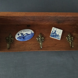 Wooden kitchen hanger, vintage hanger, towel rack.Vintage Hooks Solid Wood Handmade Wooden hanger Wall hanger.decor Delft