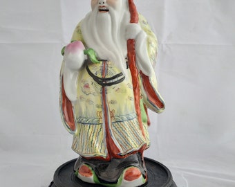 Shou chinois Dieu de la longévité (26 sm)Figurine de statue en céramique.Figurine en porcelaine chinoise de Shou Lao Immortel, Figurine en porcelaine, Sages