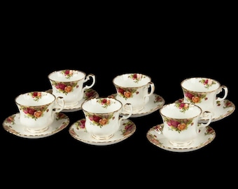 Rare Antique Royal Albert CELEBRATION Old Country Roses CELEBRATION Vintage Royal Albert Teacup and Saucer Trio -set 6 ( 12 )