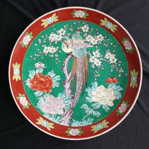 Antique Japanese big plate Yamatoku with birds of paradise.