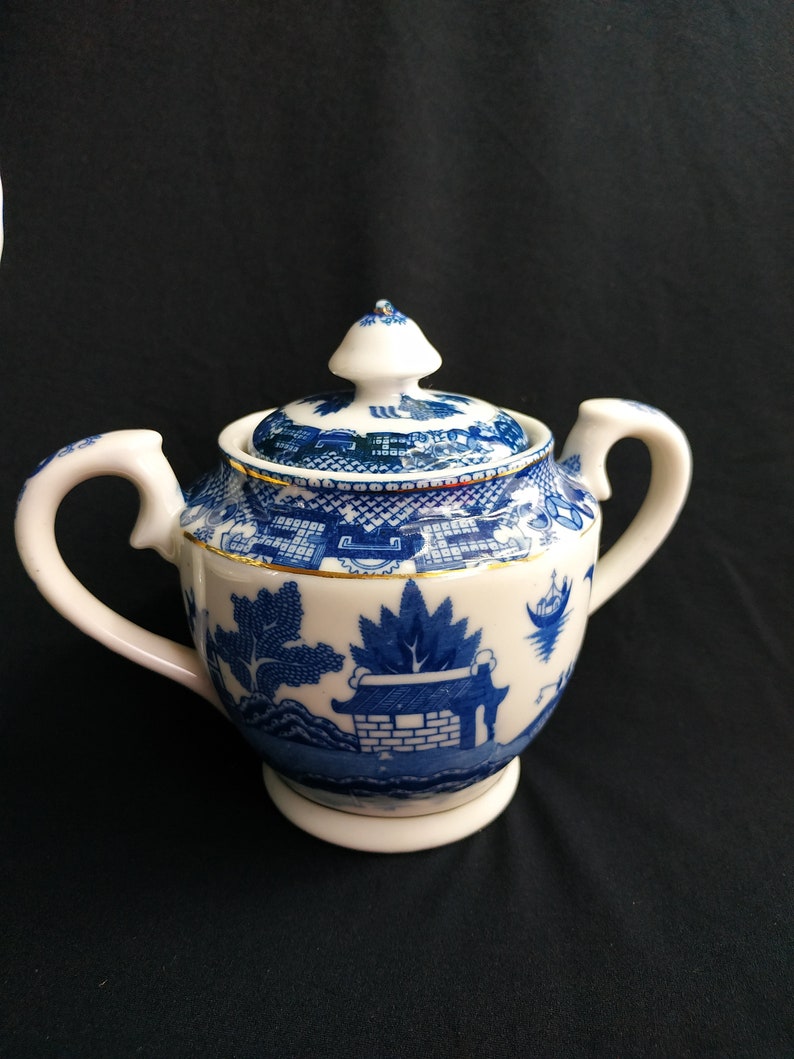 RARE Blue and White Willow Teapot Sugar Bowl and Milk Jug Set Etsy