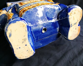 China Seas 象 陶器 置物 花器 小物入 Blue Elephant Vintage Ceramic Chinoiserie Blue and White Elephant Plant