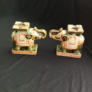 Pair of elephants.Elephant statue -2 Vintage elephant, vintage chinoiserie, ceramic elephant, planter, glaze.