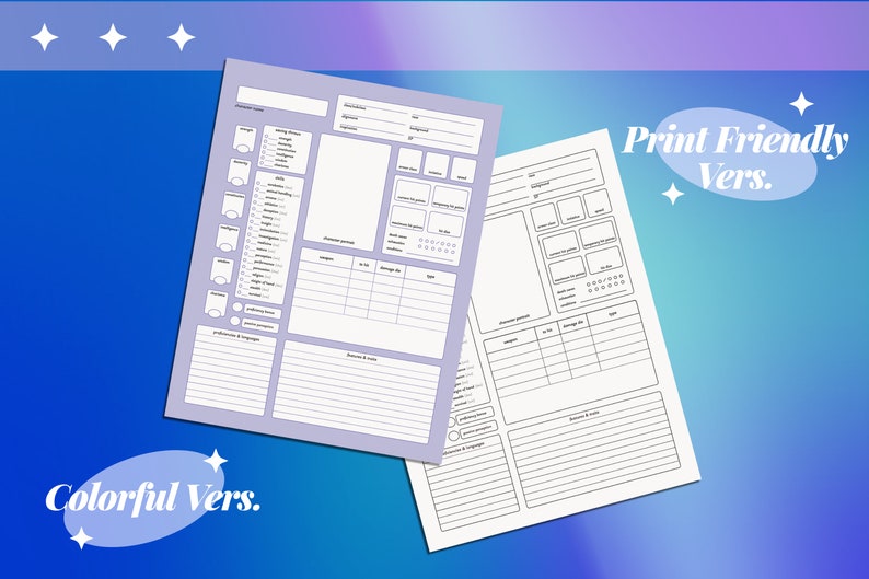 D&amp;D 5e Character Sheet | PDF Download | Print Version - Etsy