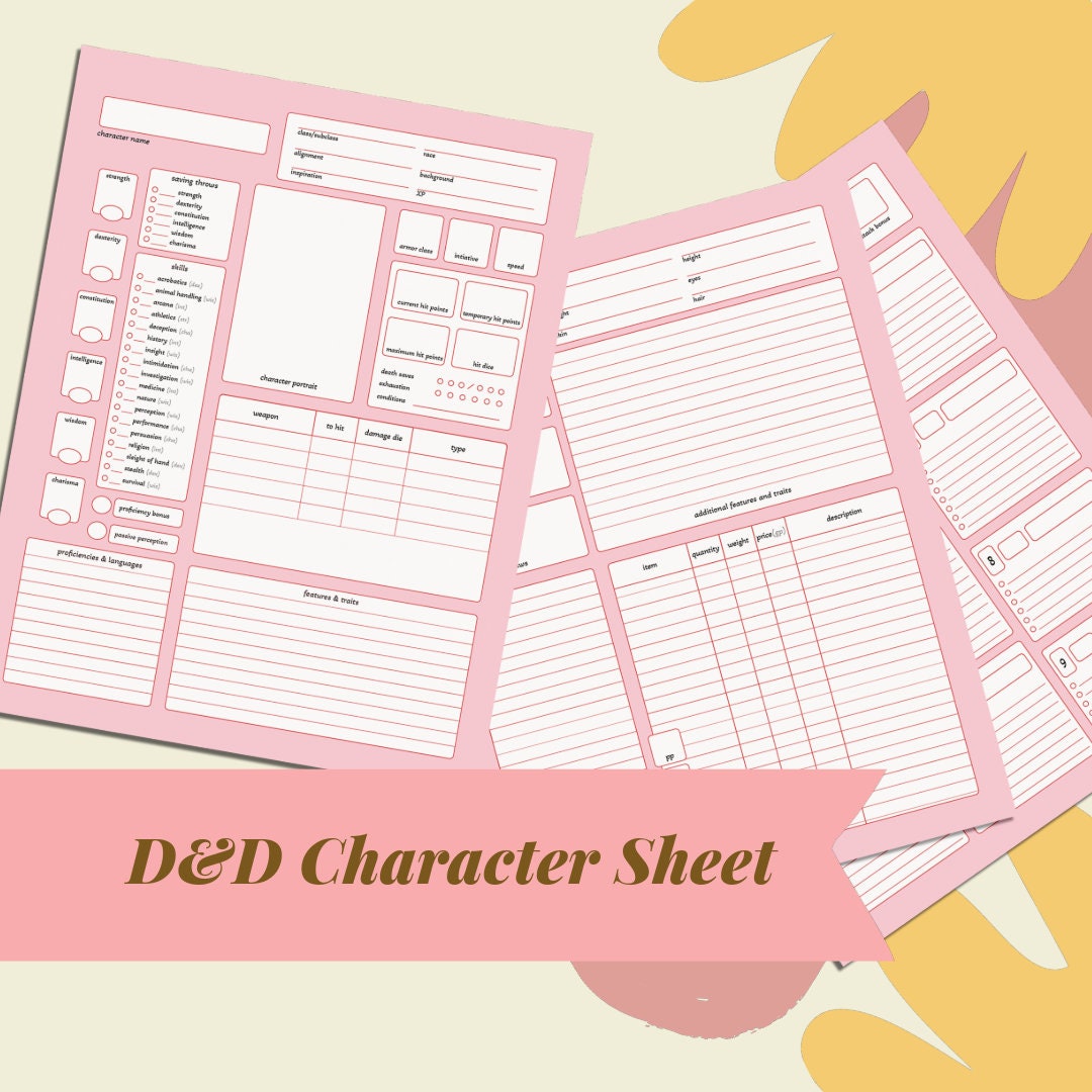 D&D 5e Character Sheet PDF Download Etsy UK