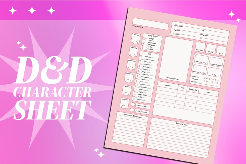 D&amp;D 5e Character Sheet PDF Download Print Version - Etsy