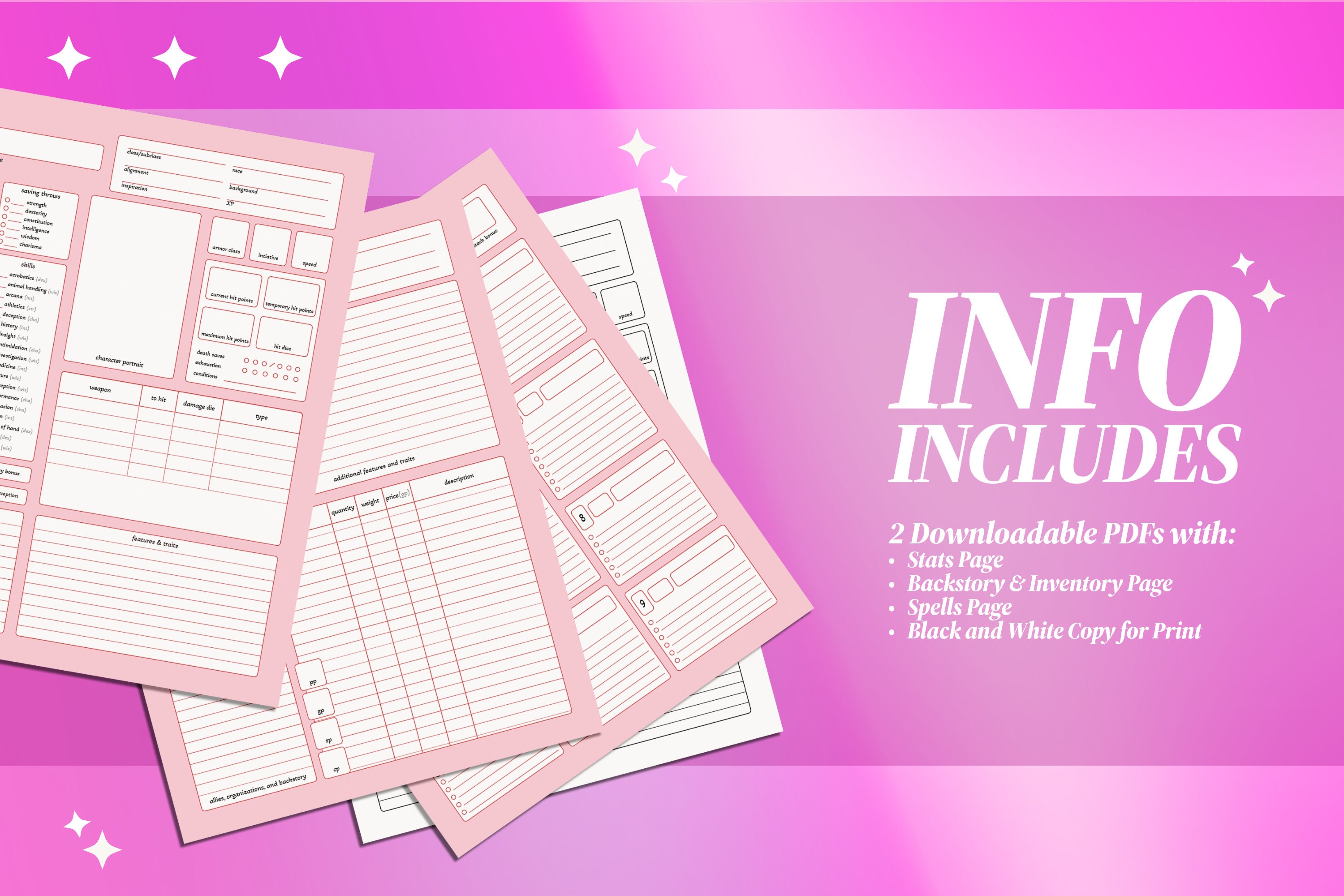 D&amp;D 5e Character Sheet PDF Download Print Version - Etsy