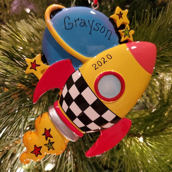 Rocket Christmas Ornament - Toy Rocket Ornament - Hand Personalized Toy Rocket Ornament - Hand Personalized Rocket Christmas Ornament