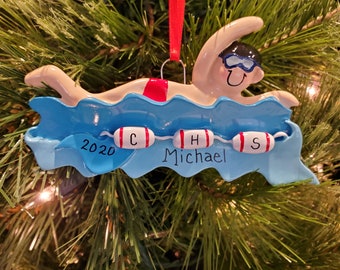 Swimmer Male African-American Personalized Christmas Tree Ornament Swimmer Male African-American Personalized Christmas Tree Ornament