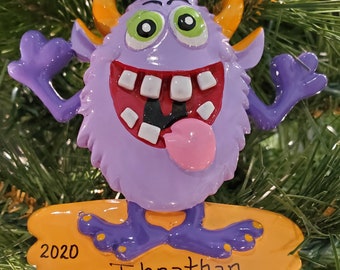 Monster Ornament - Hand personalized Monster ornament,  Toy Monster Ornament - Child's Christmas Ornament
