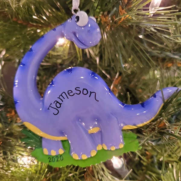 Hand personalized Children's Brontosaurus Christmas tree ornament,-Brontosaurus Ornament - Child's ornament - Hand Personalized Ornament -