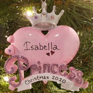 Hand personalized Children's Princess Ornament - Personalized Child's Christmas Ornament - Princess Christmas Ornament - Pink Princess