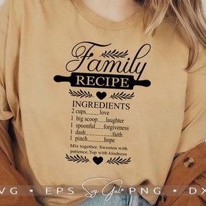 Familienrezept Svg, Familienrezept Svg Decal, Liebevolles Zuhause Zitat Png, Rustikales Bauernhaus Küche Tshirt Grafik Design, Schneidebrett Schneidedatei