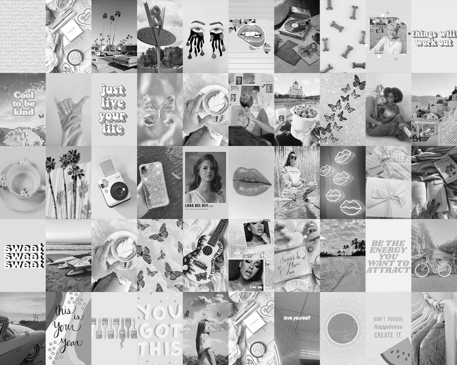 60 Grey Collage Kit Wall Tezza Dorm Room Décor Boujee Luxury Etsy UK