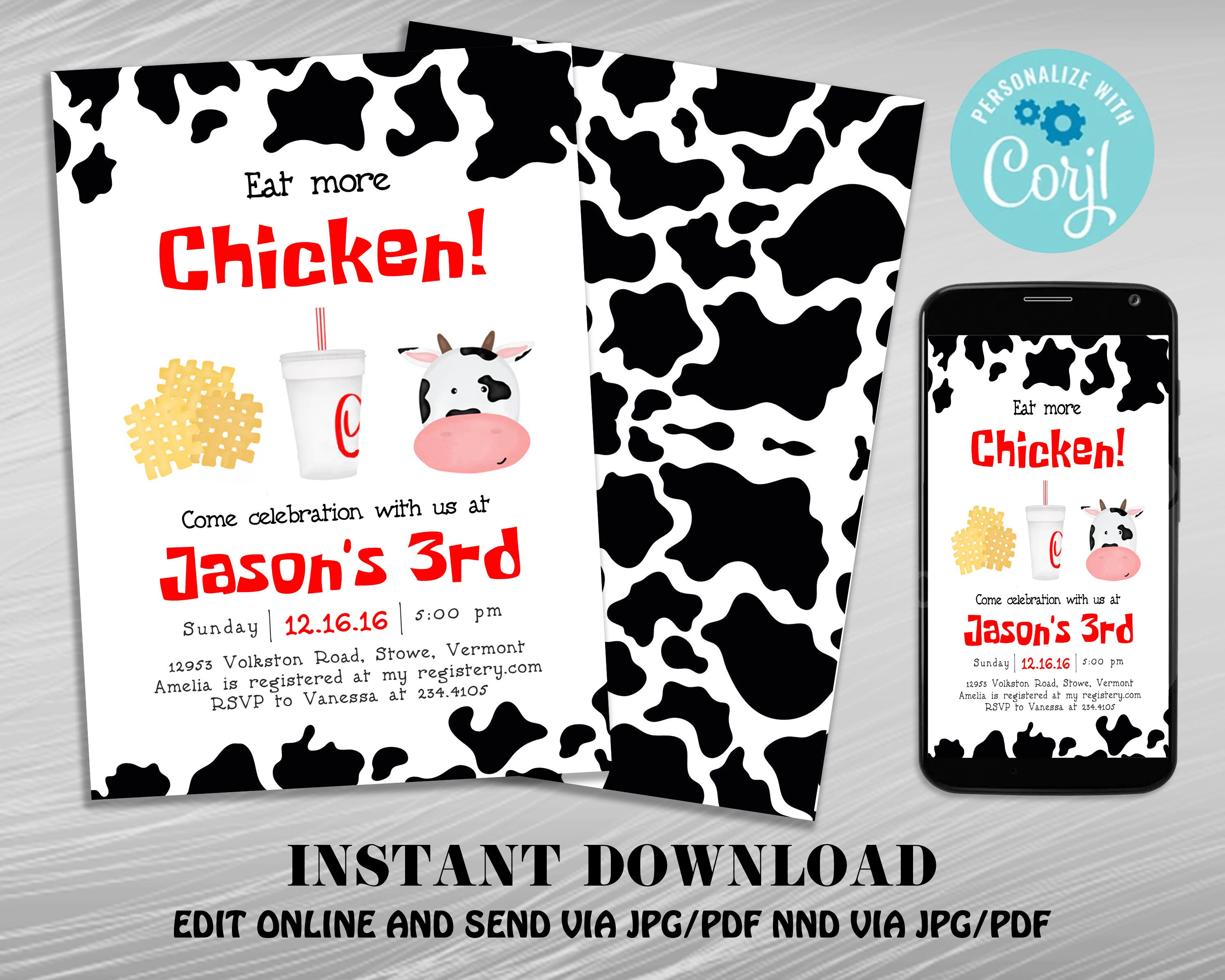 Eat More Chicken Birthday Invitation Fast Food Invitation - Etsy