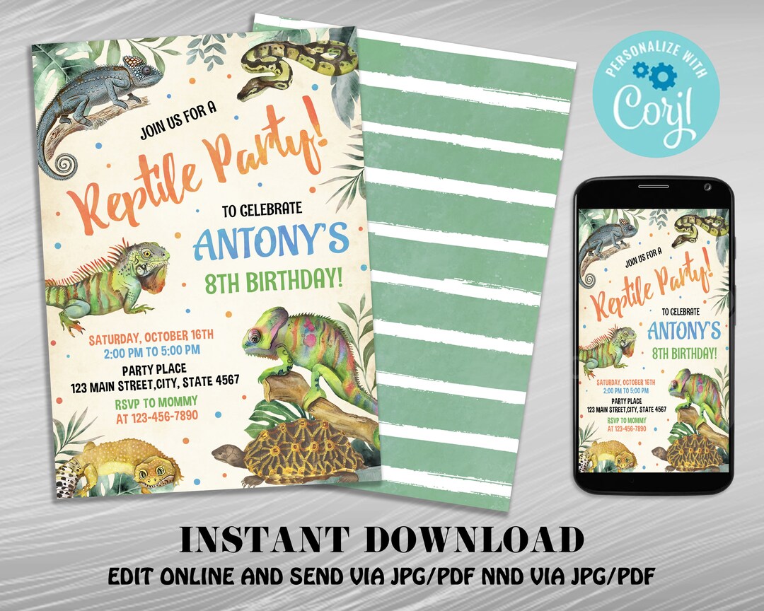 Reptile Birthday Party Invitation Reptile Invitation Boy Etsy