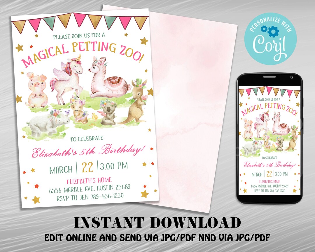 Magical Petting Zoo Invitation, Editable Petting Zoo Birthday ...