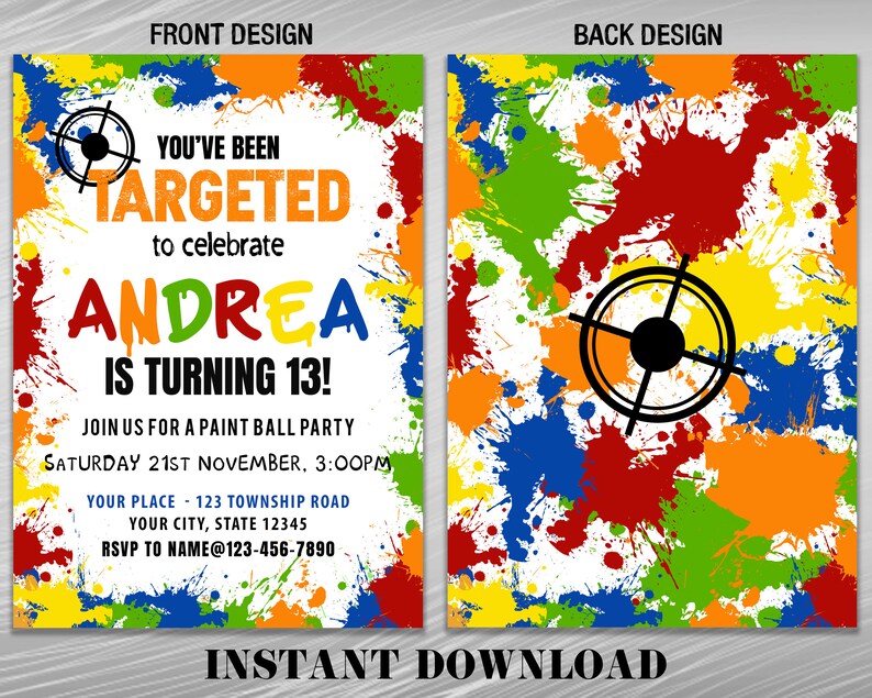 Paintball or Gellyball Birthday Invitation Paintball Invite Etsy