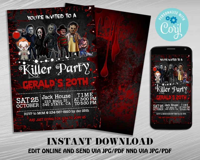 Horror Halloween Birthday Invitation Horror Party Invitation Etsy