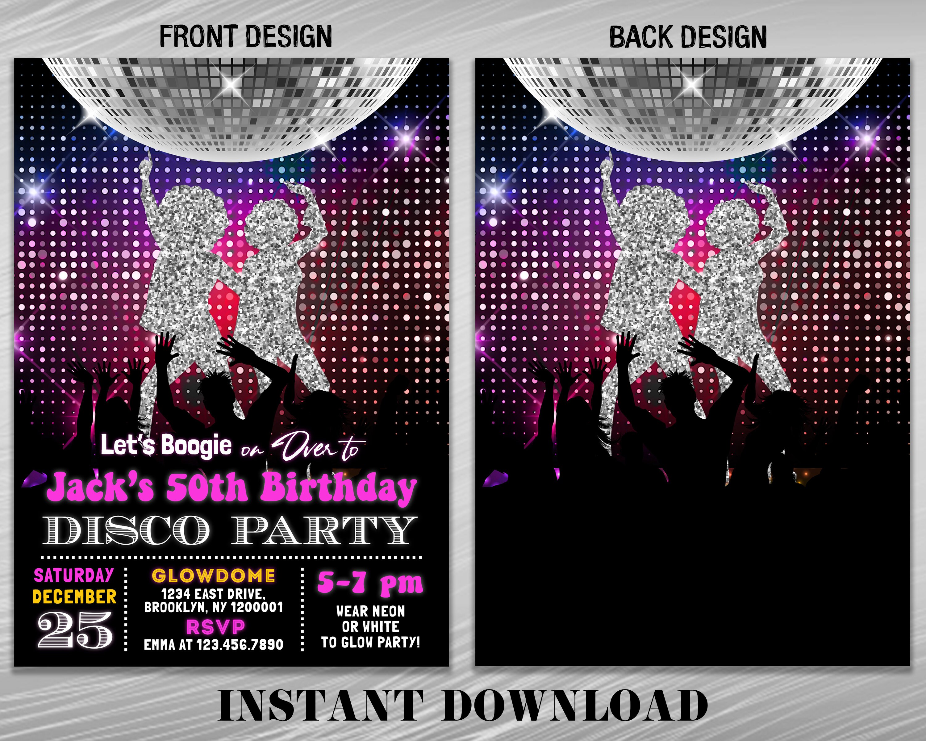 Retro Disco Birthday Invitations Editable Disco Any Age Party Etsy