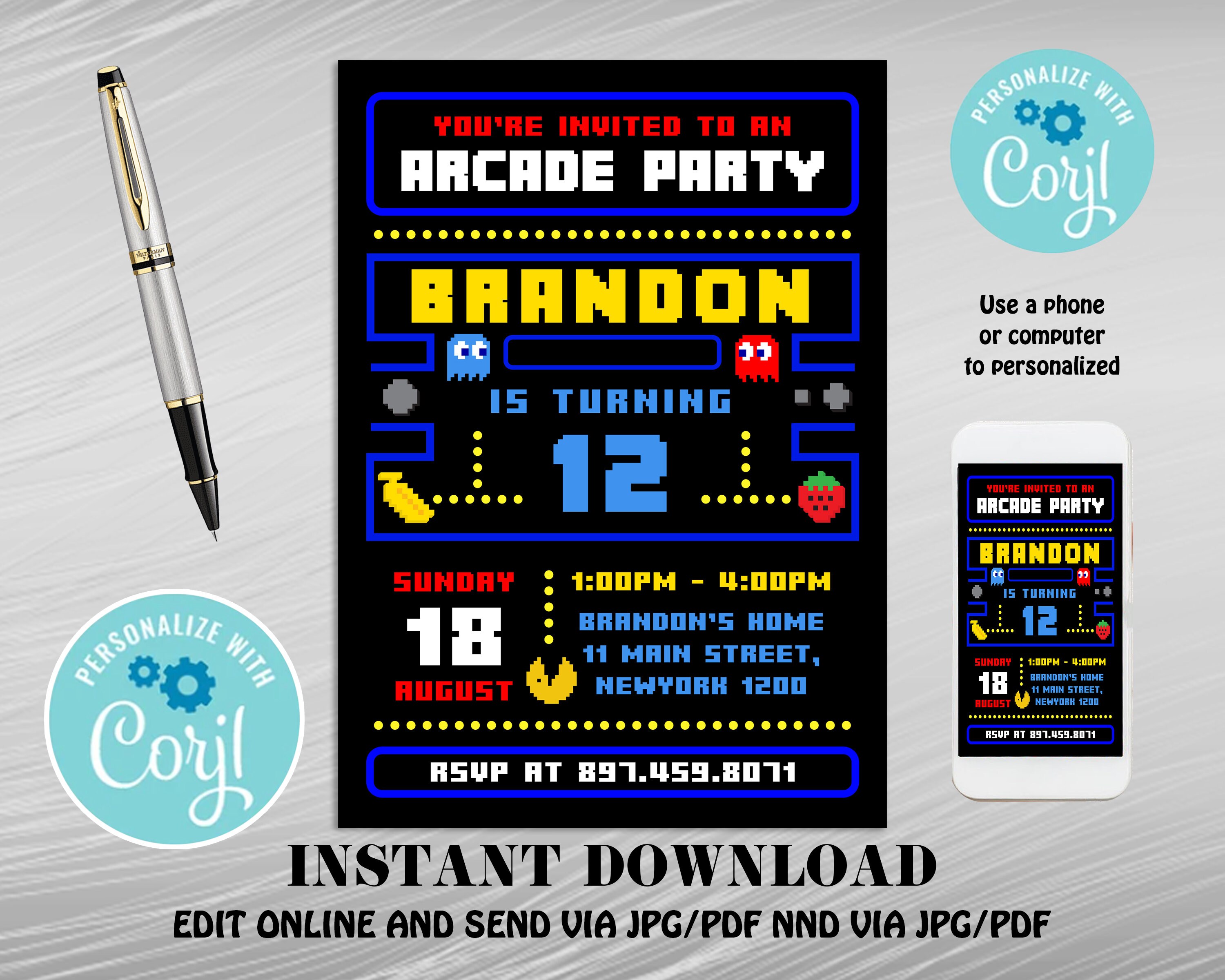 Arcade Party Invitation Arcade Birthday Invitations Arcade Etsy