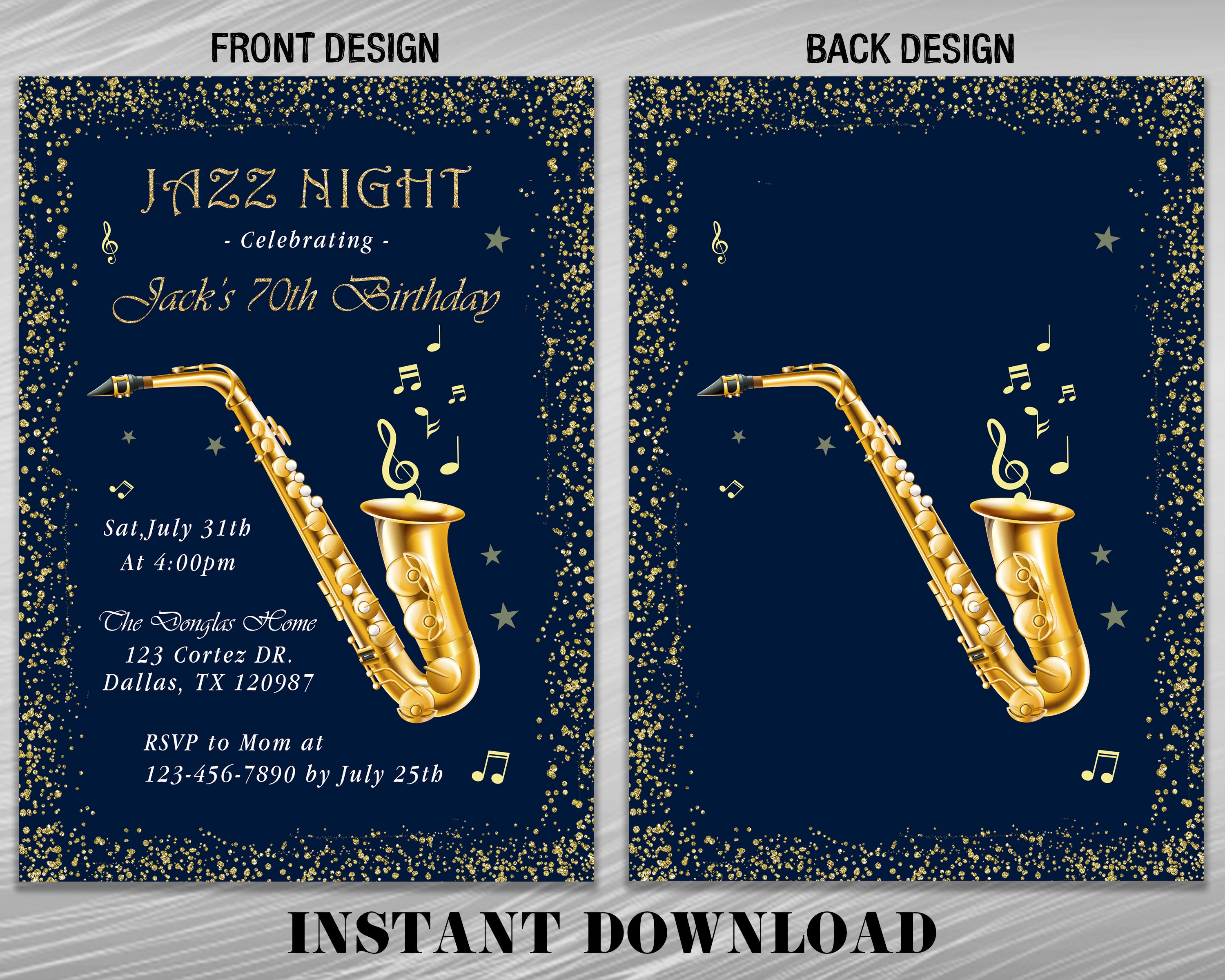 Jazz Night Invitation Saxophone Birthday Invite Any Age Etsy