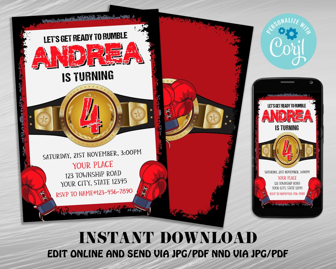 Boxing Birthday Invitation Editable Boxing Party Invitations Etsy