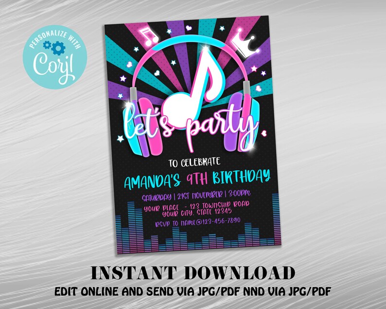 Music Birthday Invitation Editable Music Party Invitations Etsy