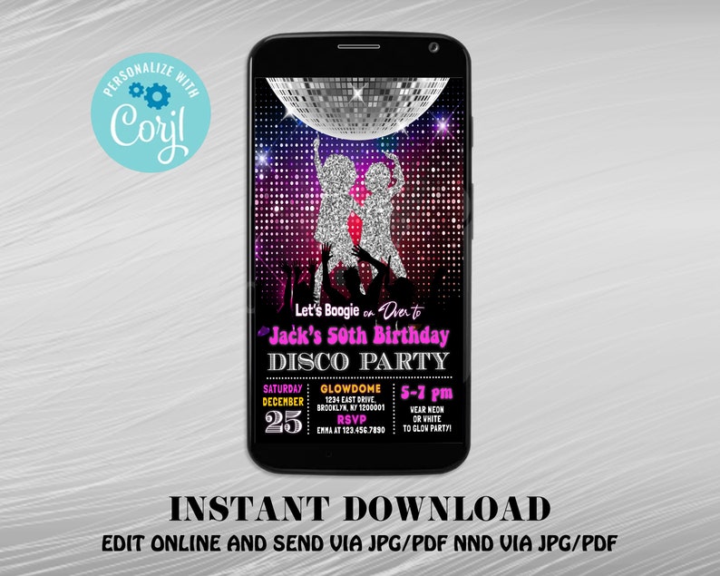 Retro Disco Birthday Invitations Editable Disco Any Age Party Etsy