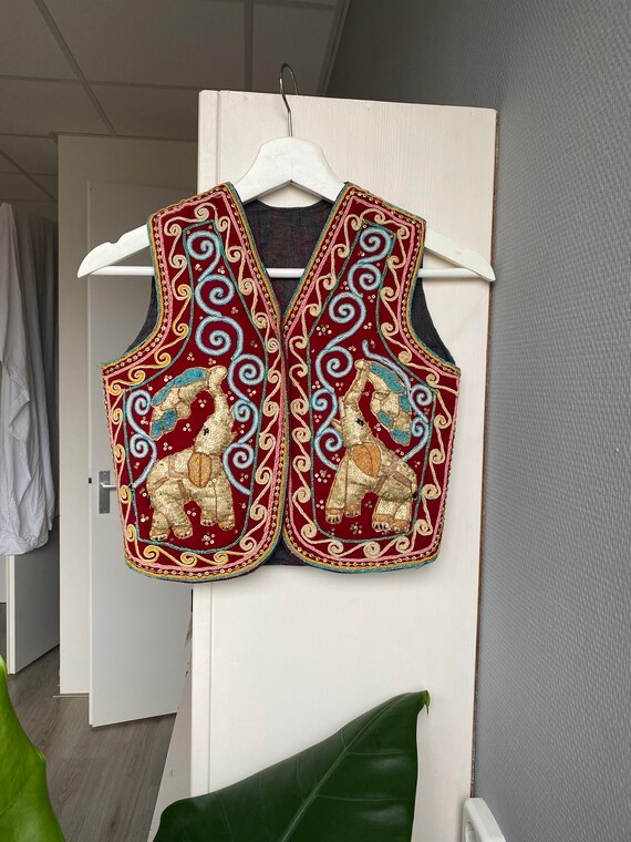Beautiful vintage Indian embroidered waistcoat red