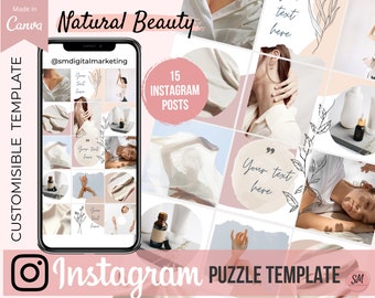 Natural Instagram Puzzle Feed Template - 15 Instagram Posts in 1 Customasible Template