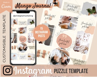 Orange Mango Template for Instagram Puzzle Feed - 15 Posts | Editable Insta Template in Canva, Crafty Natural Feed, Personal Branding