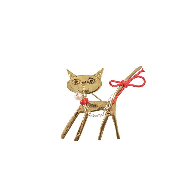 Cat Brooch Kitty Brooche Square pin Cute Cat design Bronze Bronze brooches Mother day gift Handmade jewerly Woman Stones Cool Coral stone