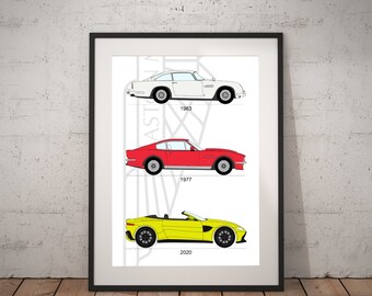 Aston Martin 'Through the ages' - Print (A4)