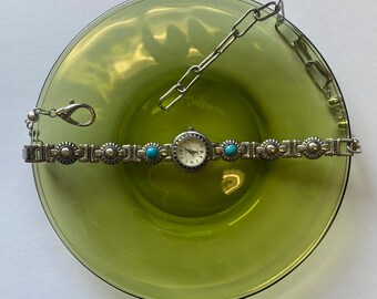 Silver and Turquoise Watch Choker