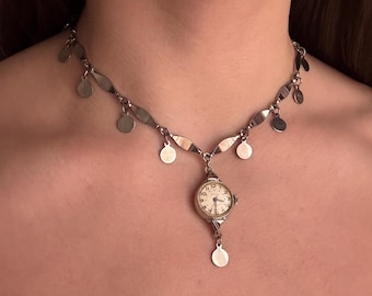 Silver Circles Watch Necklace