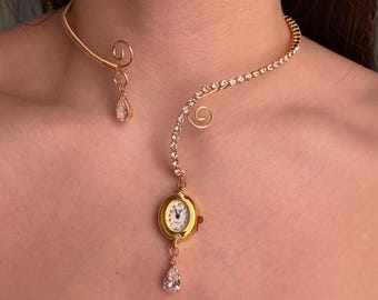 White Diamond Watch Necklace