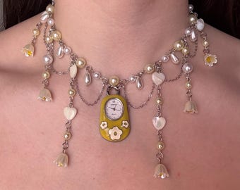 Yellow Flowers Watch Necklace