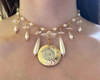 Golden Flowers Watch Necklace