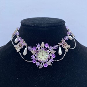 Purple Butterflies Watch Necklace
