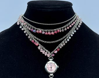 Pink Watch Necklace