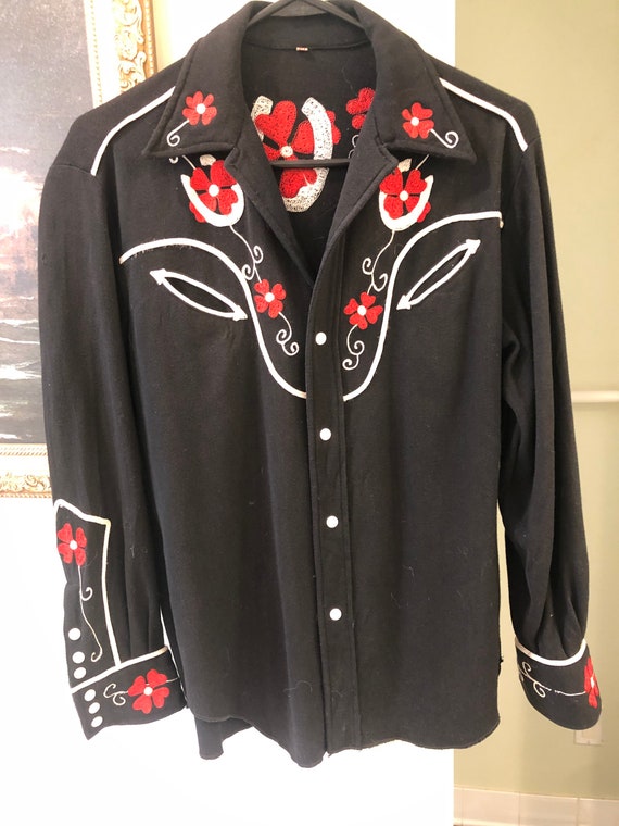 Vintage 70s embroidered wool shirt - image 1