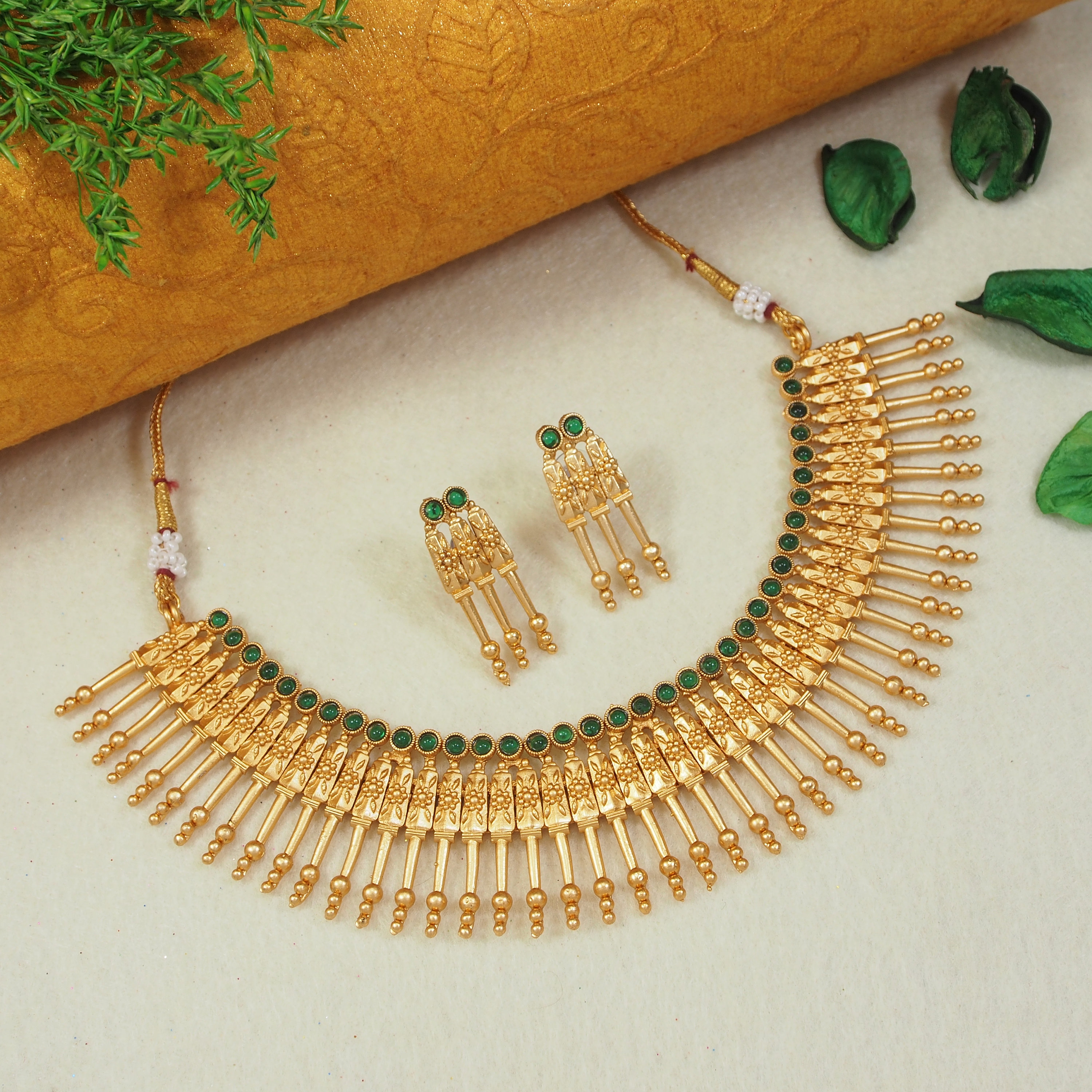 I Jewels Gold Plated Indian Light Weight Beaded Choker Set Glided With...