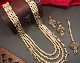 Pearls Gold-Plated & cubic zirconia stones Studded Jewellery Set Indian jewellery, Handmade jewellery.